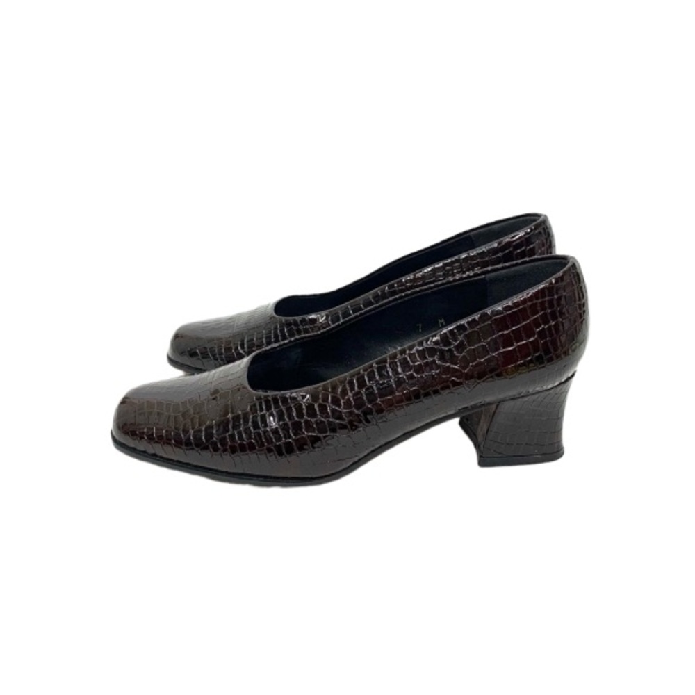 111 State Brown Mocha Crocodile Embossed Chunky Block Heels Leather Sole  7
